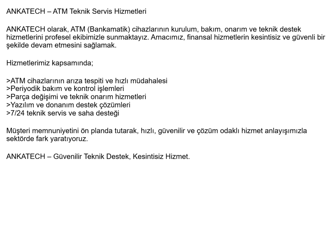ATM teknik servis hizmet kapsamı metin görseli