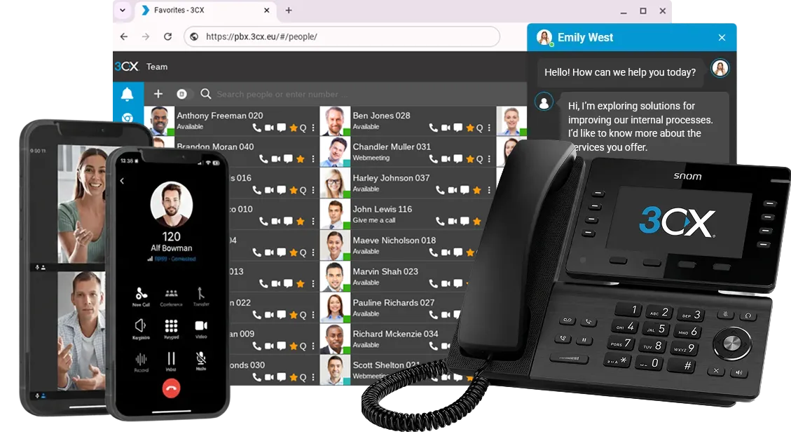Kurumsal yapay zeka telefon sistemi arayüzü ve IP telefon görseli
